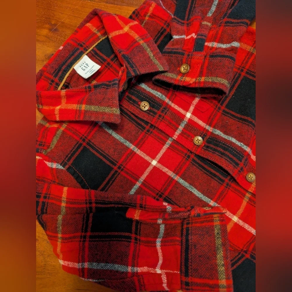 Old Navy & GAP Kids Red Plaid Shirt and Blue Patterned Sweater